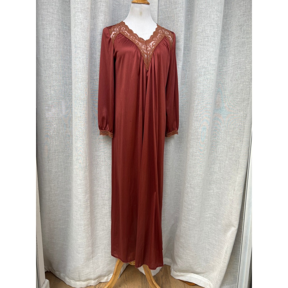 1990s vintage brick red night gown made by Vassarette